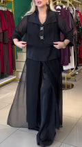 Black Sheer Chiffon Wide Leg Pants Set