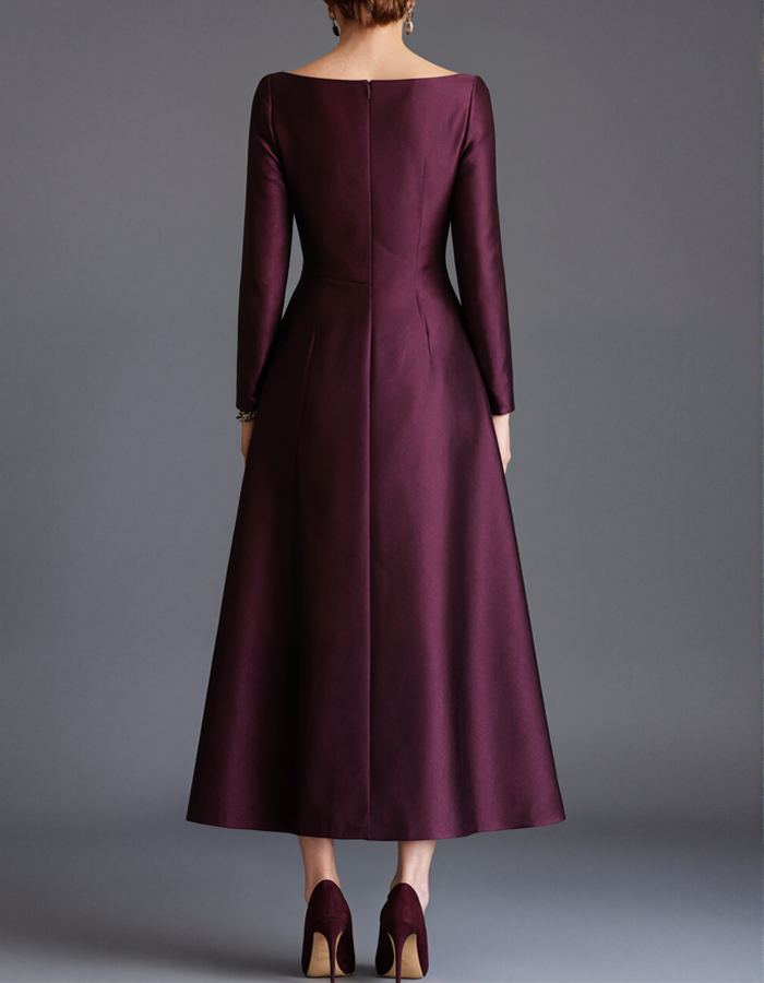 Burgundy Off-The-Shoulder Satin Maxi Dress