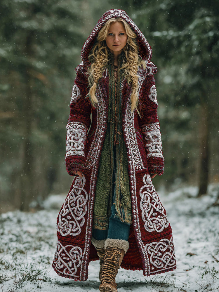 Women's Celtic Knot Irish Art Hooded Knit Cardigan