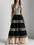 Bohemian-Style Color-Block Embroidered Maxi Dress