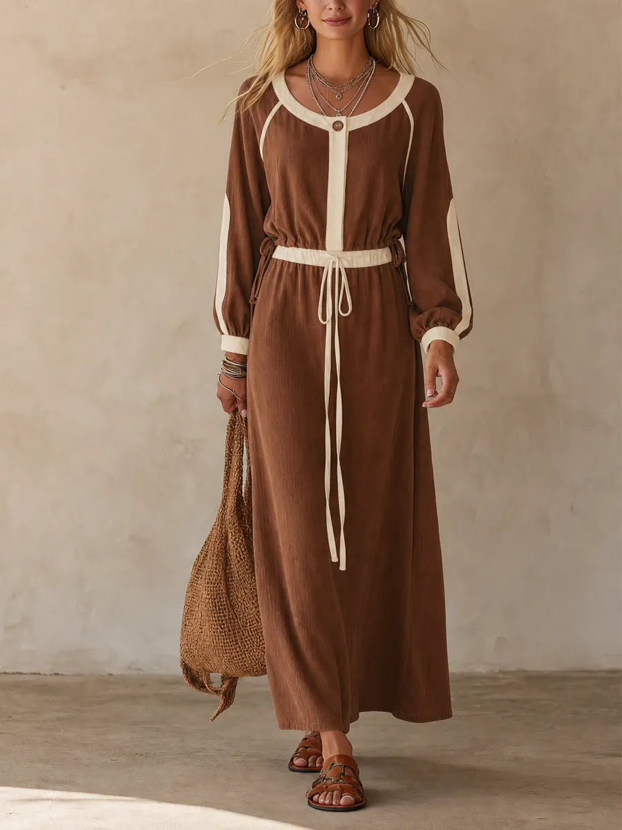Earthy Boho Contrast Trim Top & Maxi Skirt Set