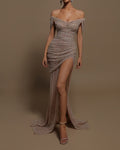 Off Shoulder Sequins Maxi Dress - 01