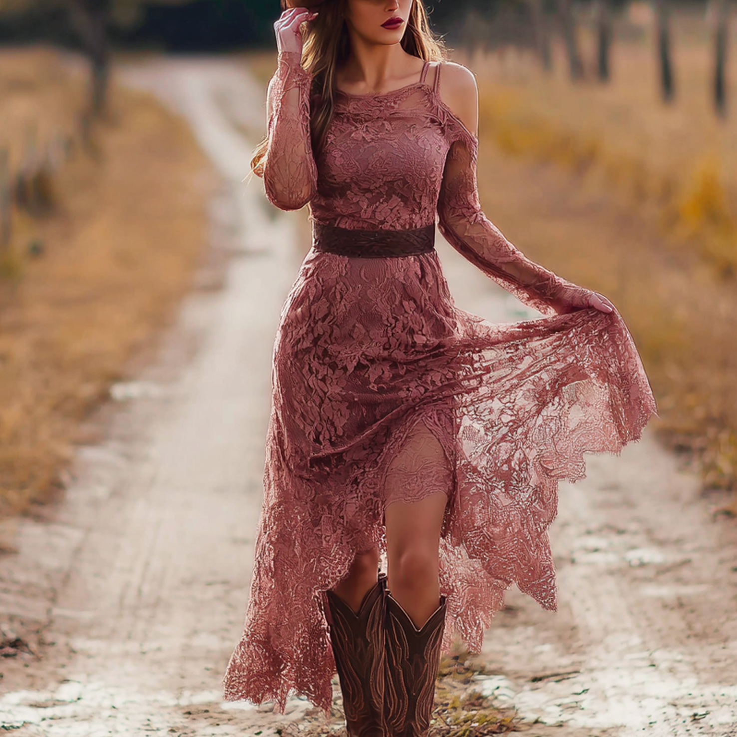 Women's Vintage Elegant Pink Lace Dress