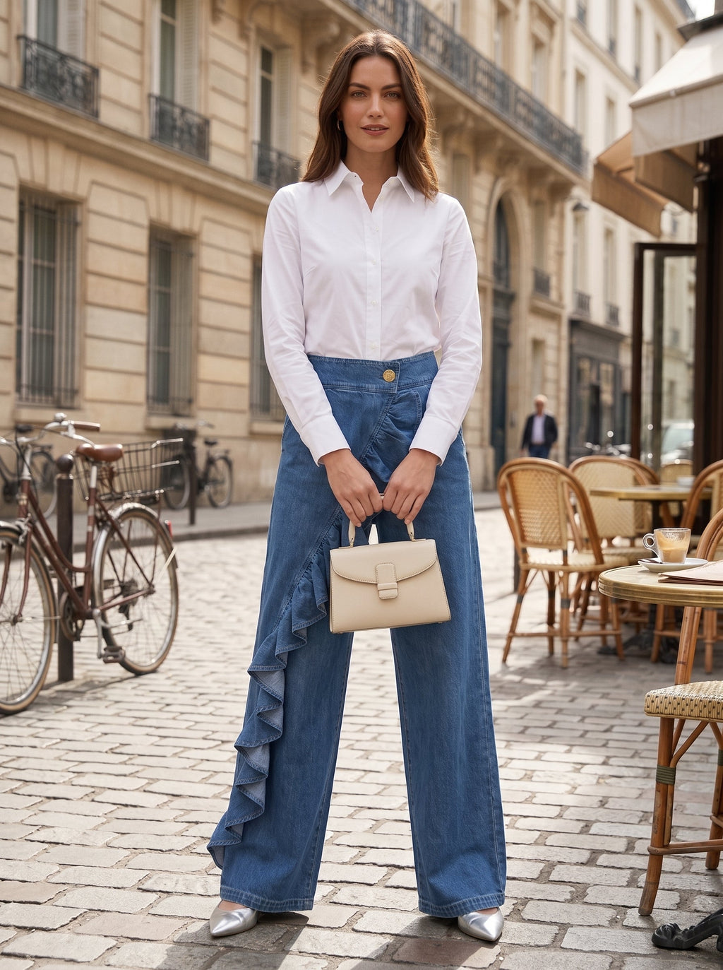 Women's single ruffled jeans