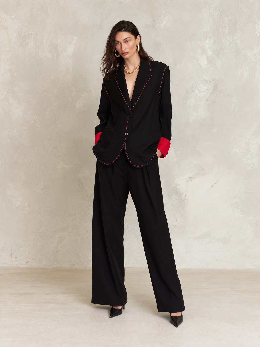 Tailored Black Contrast Trim Blazer