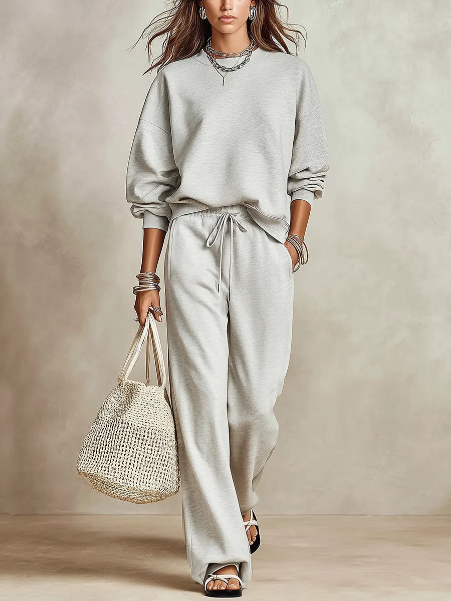 Comfortable Light Gray Sweatshirt And Sweatpants Set