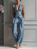 Elegant 2-Piece Tailored Vest and Wide-Leg Trousers Set