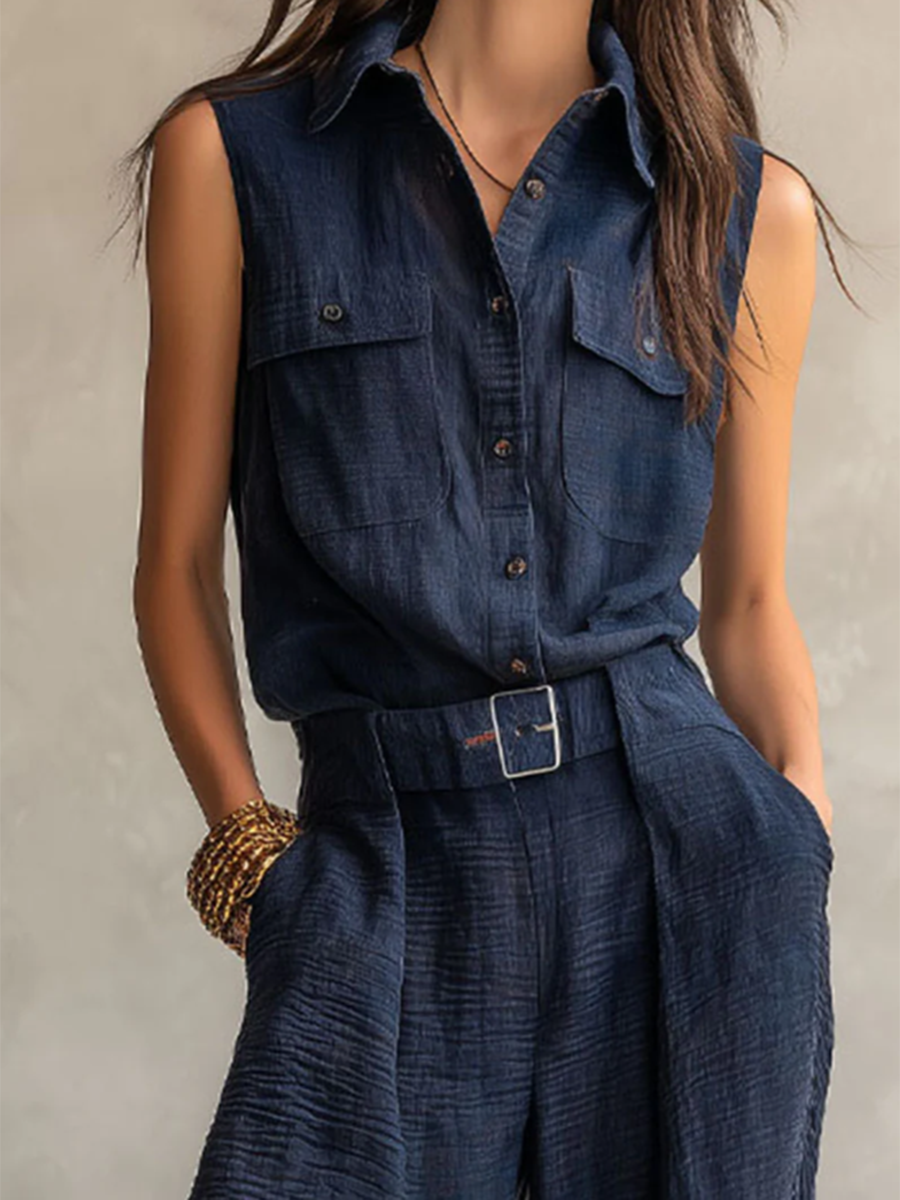 Minimalist Casual Belted Jumpsuit