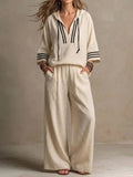 Women's Casual Relaxed Hoodie And Wide-leg Pants Cotton-linen Set
