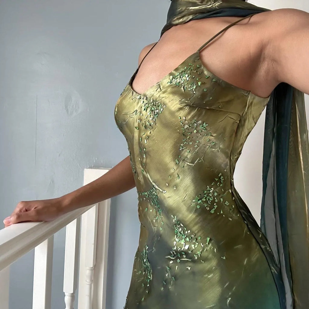 Women's Blue and Green Dress