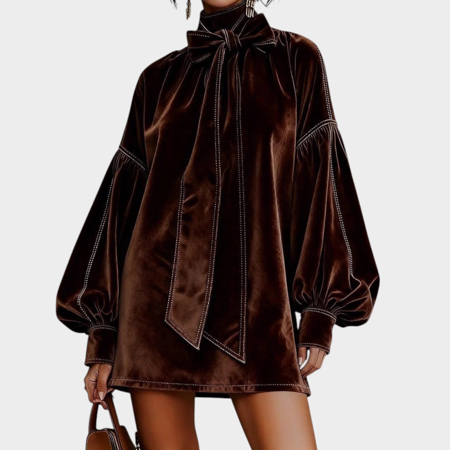 Velvet Bow-Neck Mini Dress