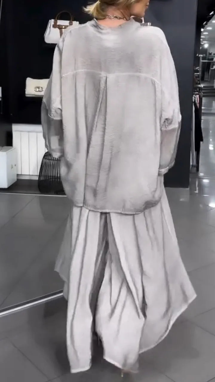 Women's V-Neck Loose Asymmetrical Two-Piece Set