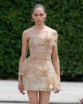 Elegant Bandeau Applique Floral Fashion Mini Dress