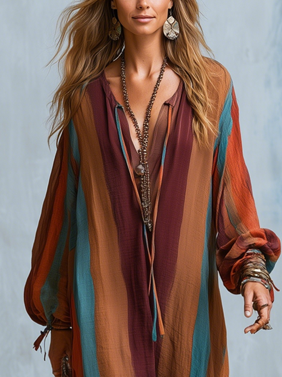 Bohemian Striped Long Robe Dress