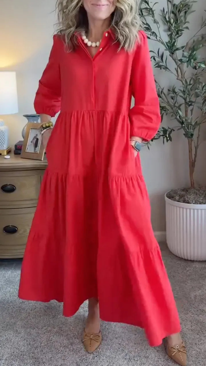 Women's Casual Spliced Dress with Lapel Collar
