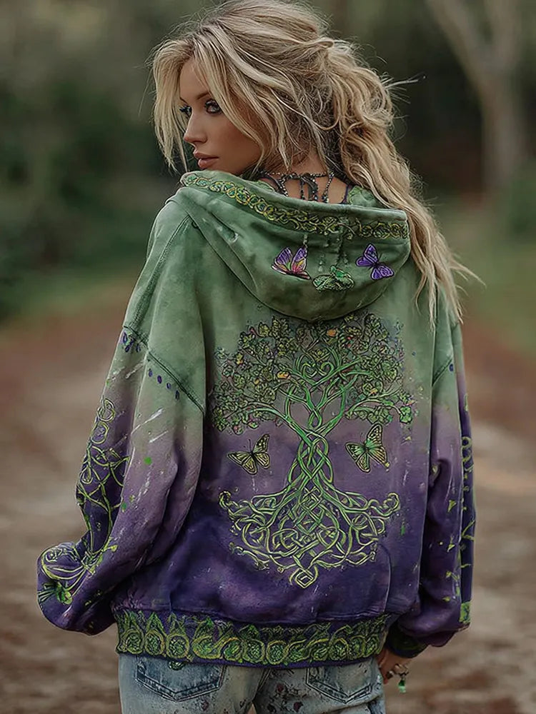 Women's Vintage Viking Celtic Knot Tree Of Life Gradient Hoodie