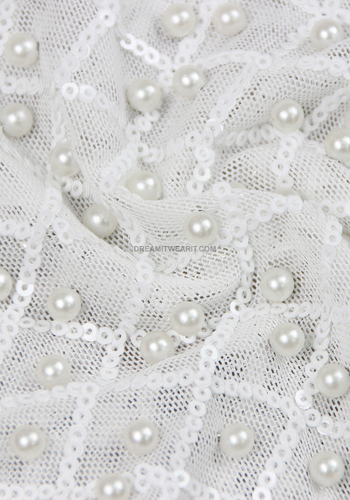 Long Sleeve Pearl Silk Suit White