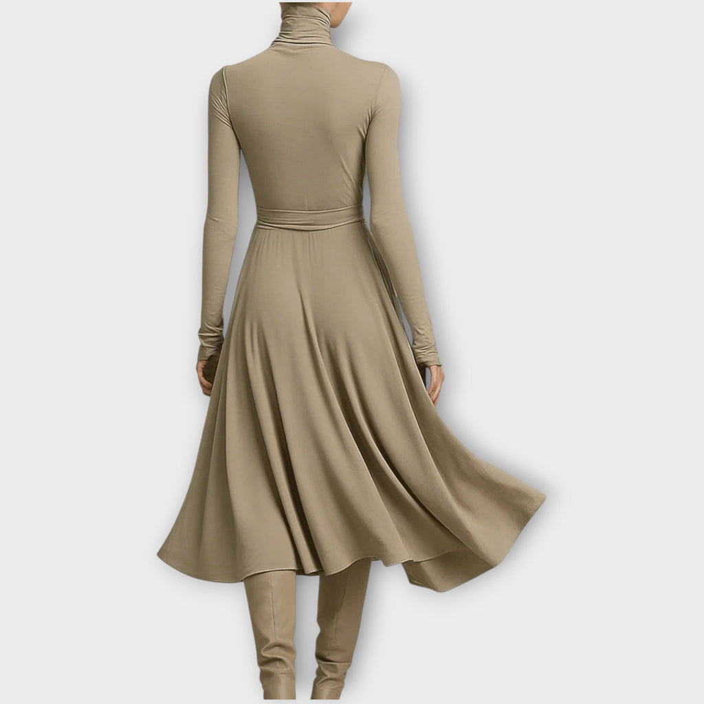 Elegant Turtleneck Wrap Maxi Dress