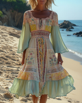 Summer Floral Lace Patchwork Comfortable Ruffle Dress  8aa8