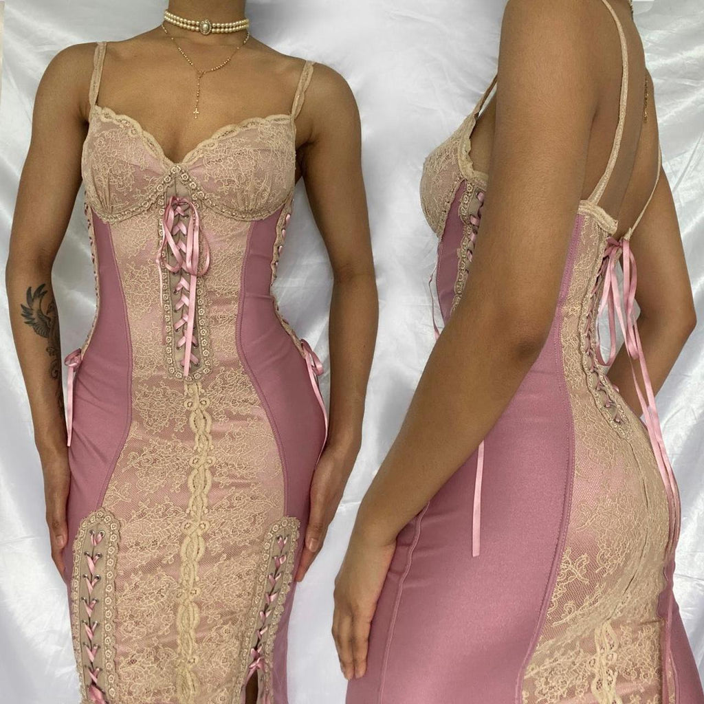 Women's Pink and Cream Dress