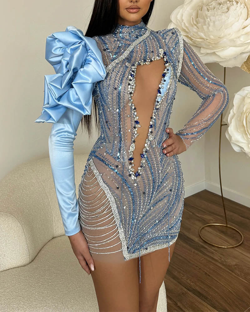 Elegant and Sexy Sequined Long Sleeve Mini Dress for Women