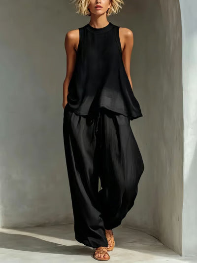Sheer Tank Top & Wide-Leg Pants Set