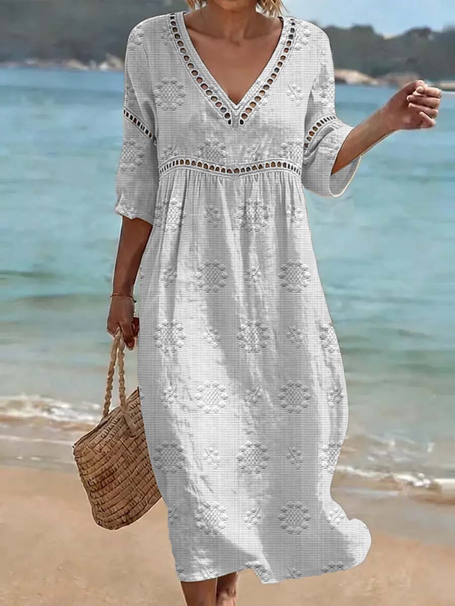 Women's Floral Art Print Casual Cotton Linen Dress