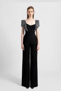 Beaded shoulders crepe jumpsuit