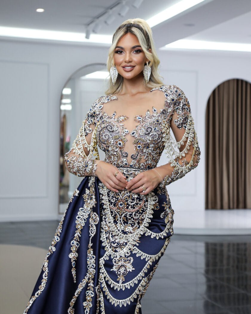 René Sparkling Stone-Encrusted Long Dress
