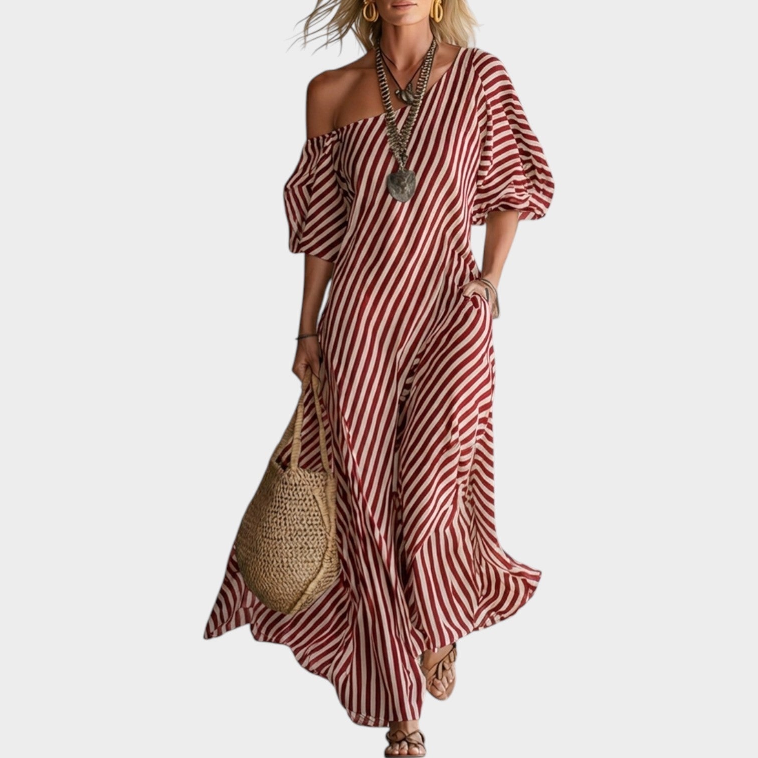 OffâShoulder Striped Maxi Dress