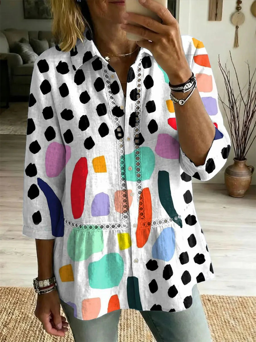 Women's Retro  Art Print Casual Lapel Cotton Shirt