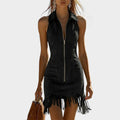 Fringe Zip Mini Dress