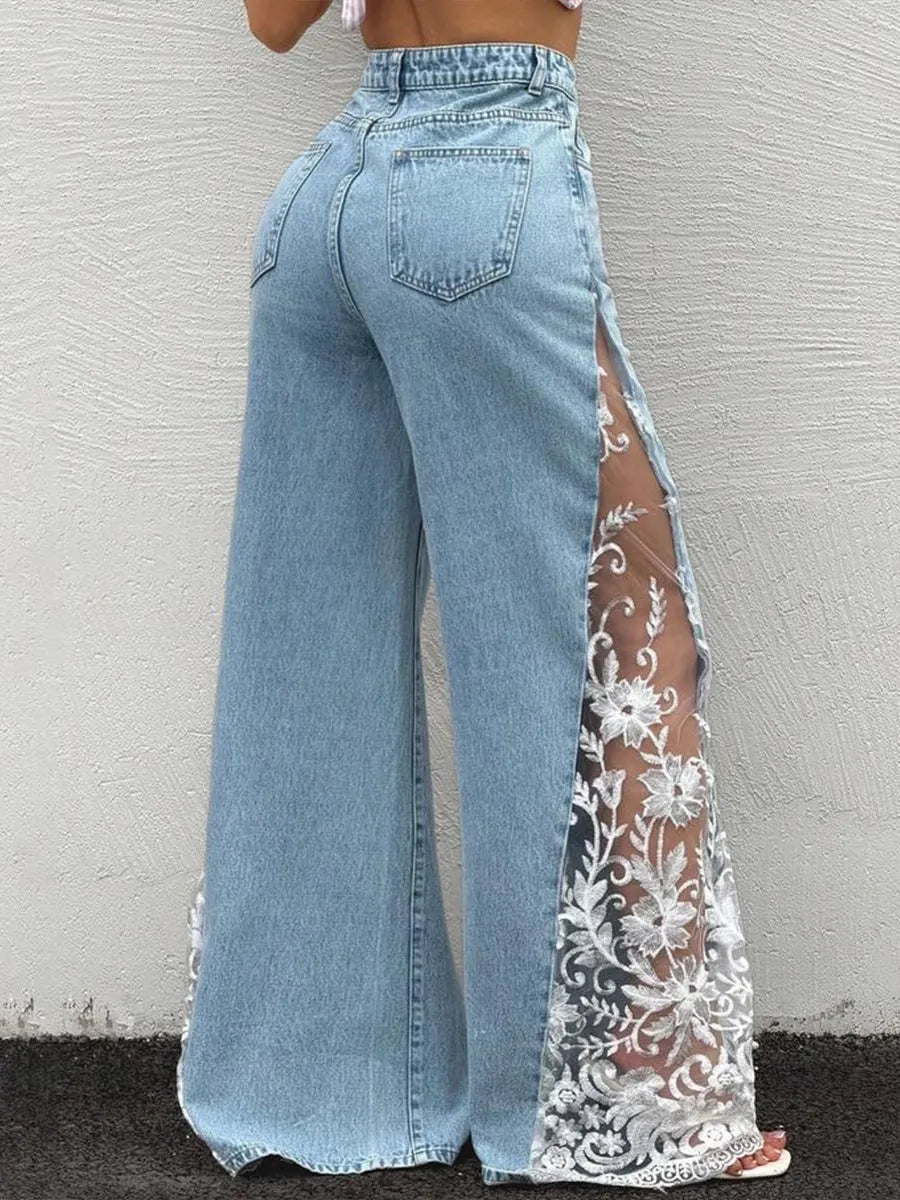 Stylish Casual Spliced lace Denim Jeans