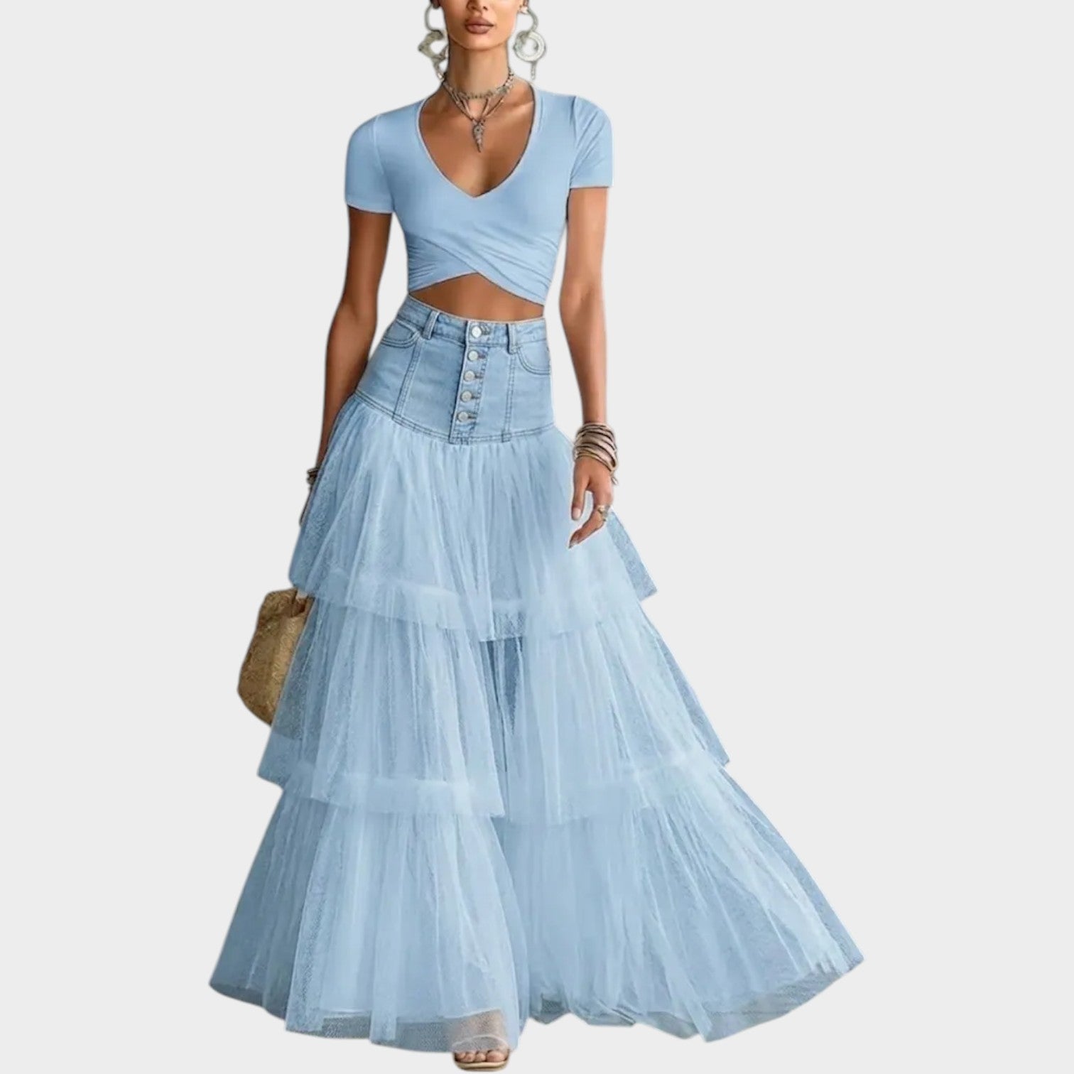 Chic Tiered Mesh Skirt Set