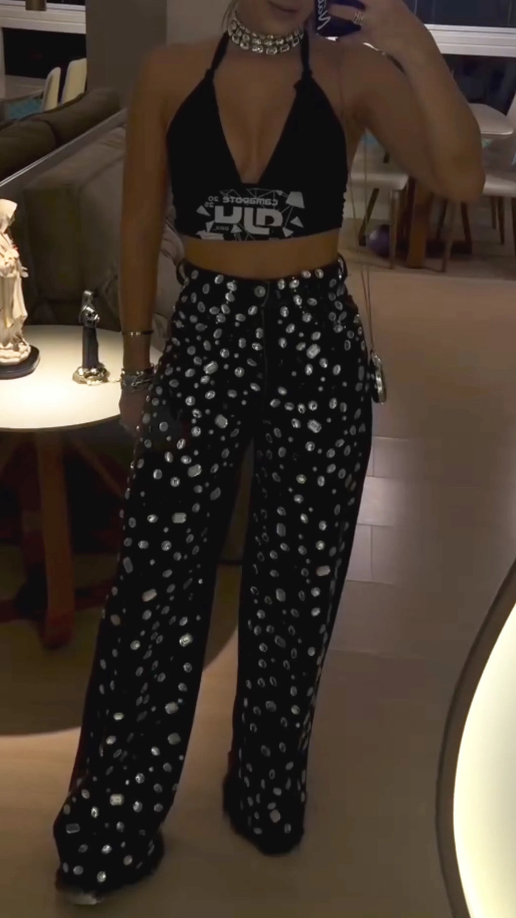 Women's Rhinestone-Studded Straight Leg Casual Jeans