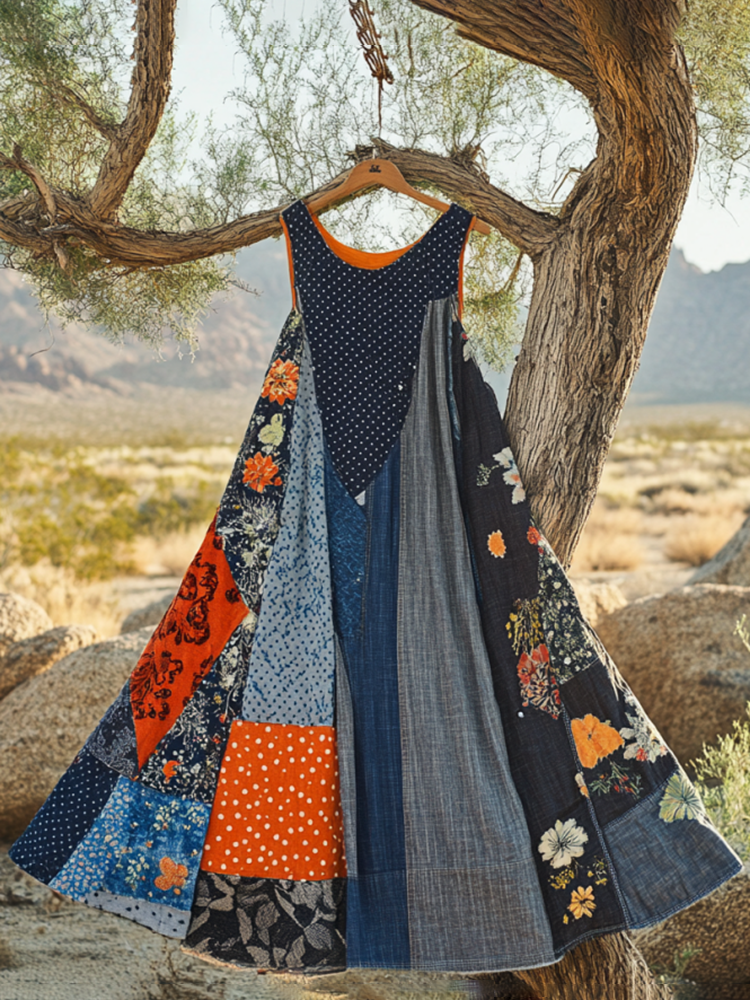 Women's Vintage Floral With Polka Dot Art Tank Dress 0665