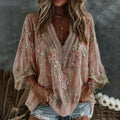 Women's Floral Embroidered Art Print Flowy Linen Blend Casual Tops