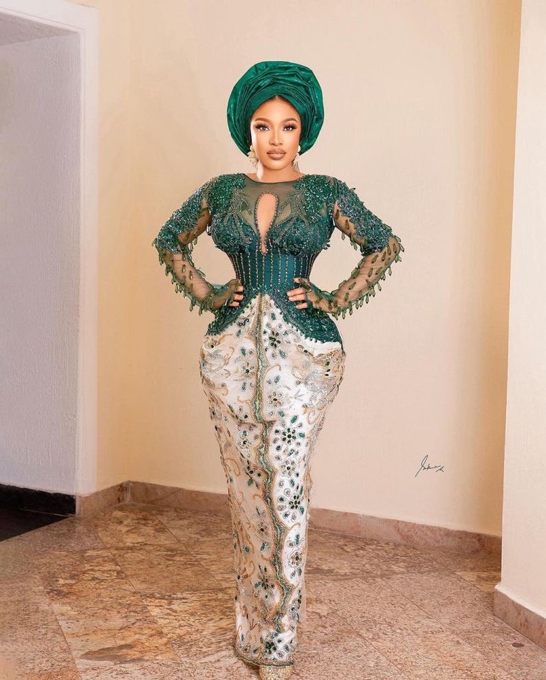 Emerald Beaded Luxury Dress, Birthday dress, African clothing, African fashion,Gift for her,Wedding Guest,Owanbe,Engagement Dress,Photoshoot