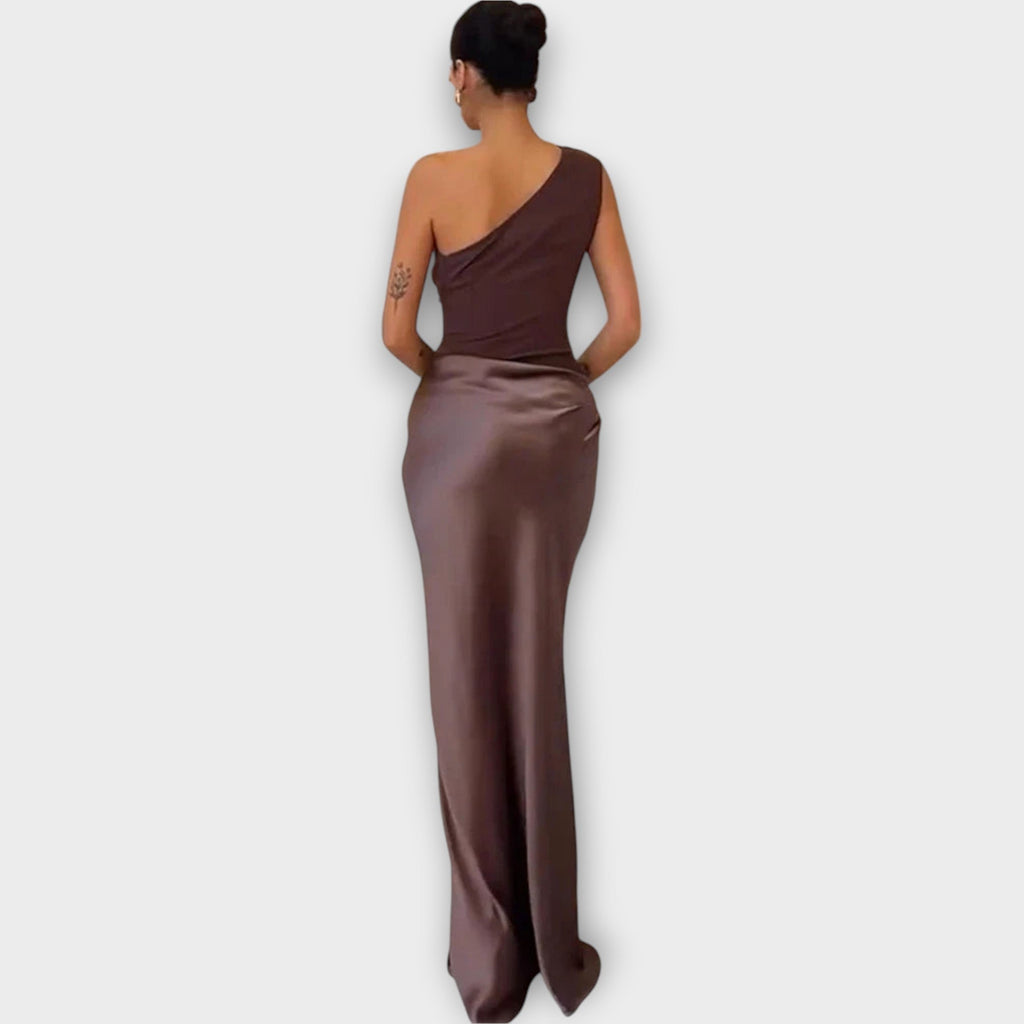 One-Shoulder Satin Evening Gown