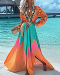 Summer vacation color block fashion elegant dress 6dc4