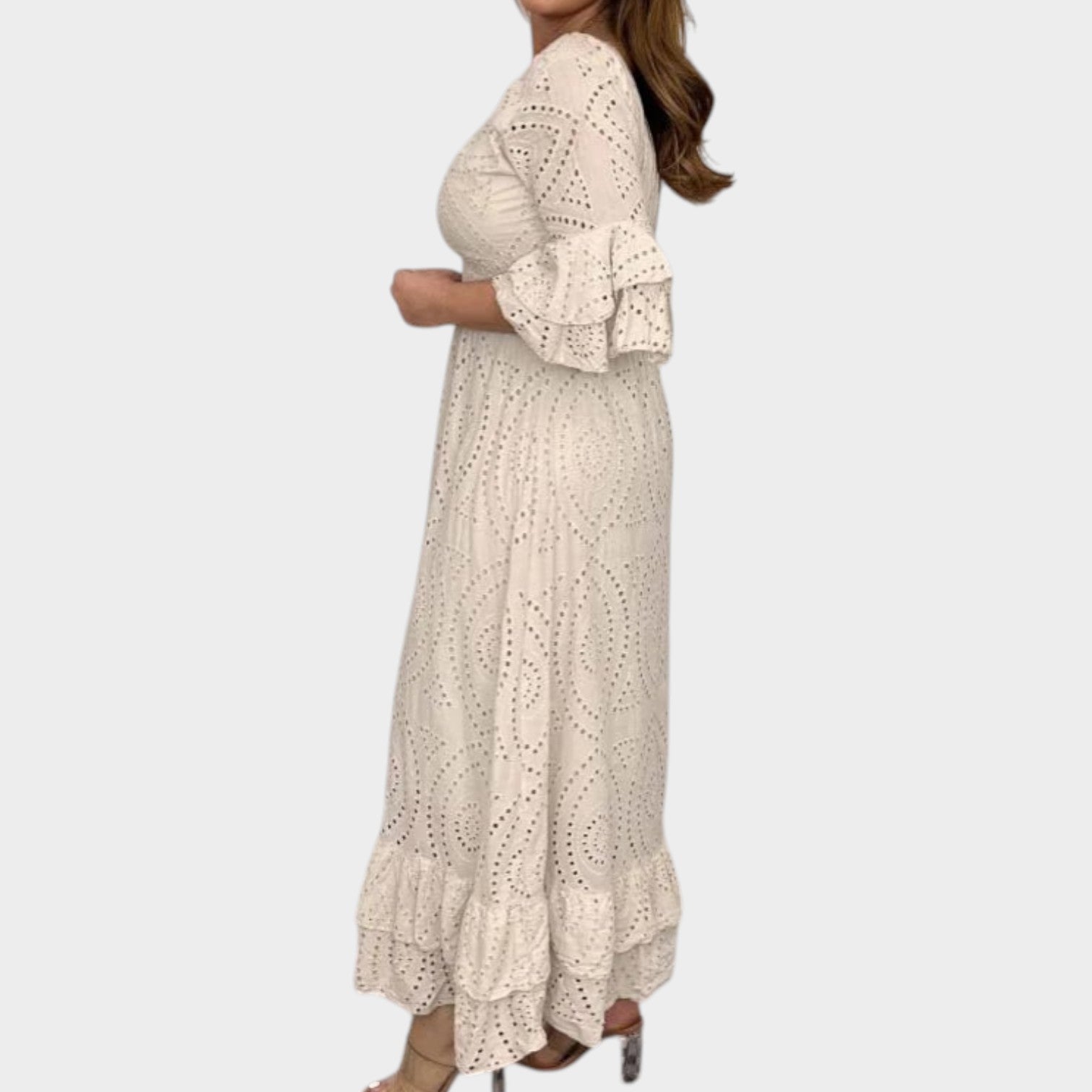 Eyelet Lace V-Neck Maxi Dress