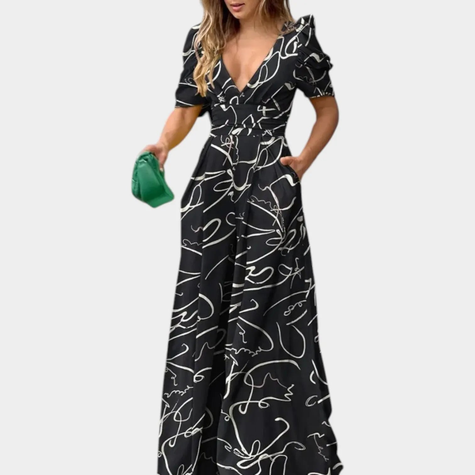 Abstract Print V-Neck Maxi Dress