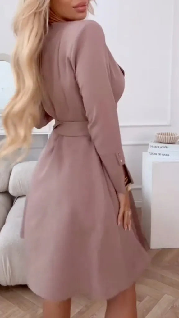 Double Breasted Belted Midi Dress