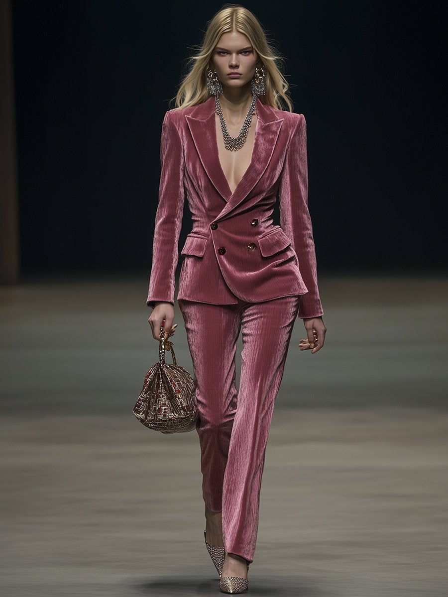 [24-hour shipping out]Vintage Elegant Rose Pink Velvet Suit