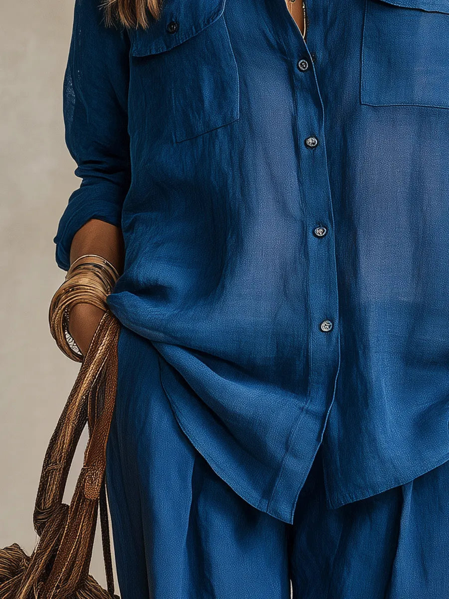 Bohemian Indigo Quiet Ease Button-Down Linen Shirt