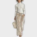 Contrast-Trim Knit Top & Velour Lounge Pants Set