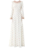 Long Sleeve Crystal Pearl Sequin Maxi Dress White