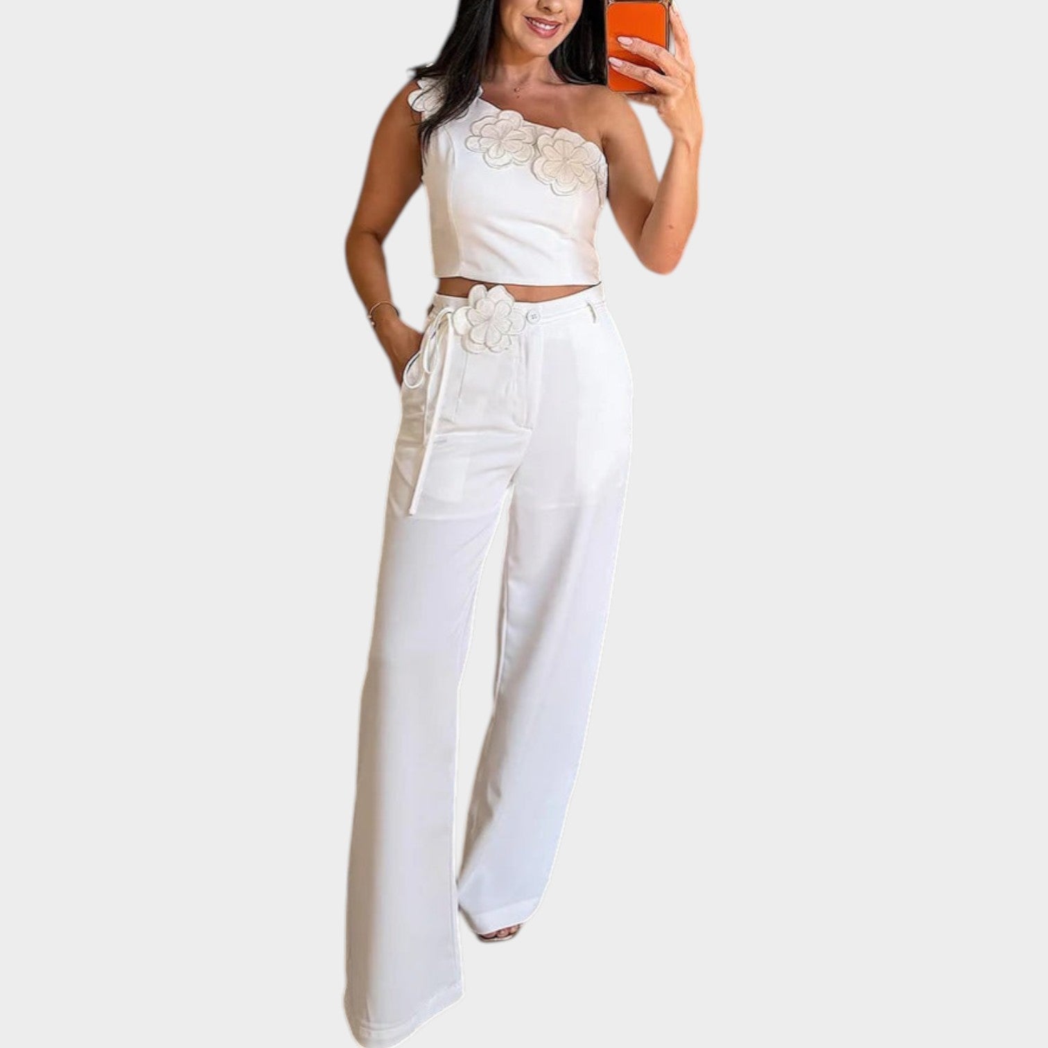 Floral One-Shoulder Two-Piece Set