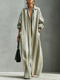 Bohemian Sage Striped Long Trench Coat