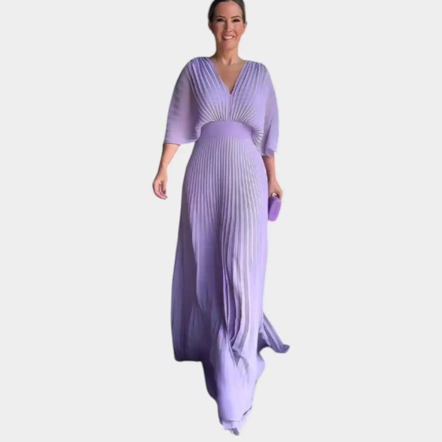 Romantic Pleated V-Neck Maxi Dress